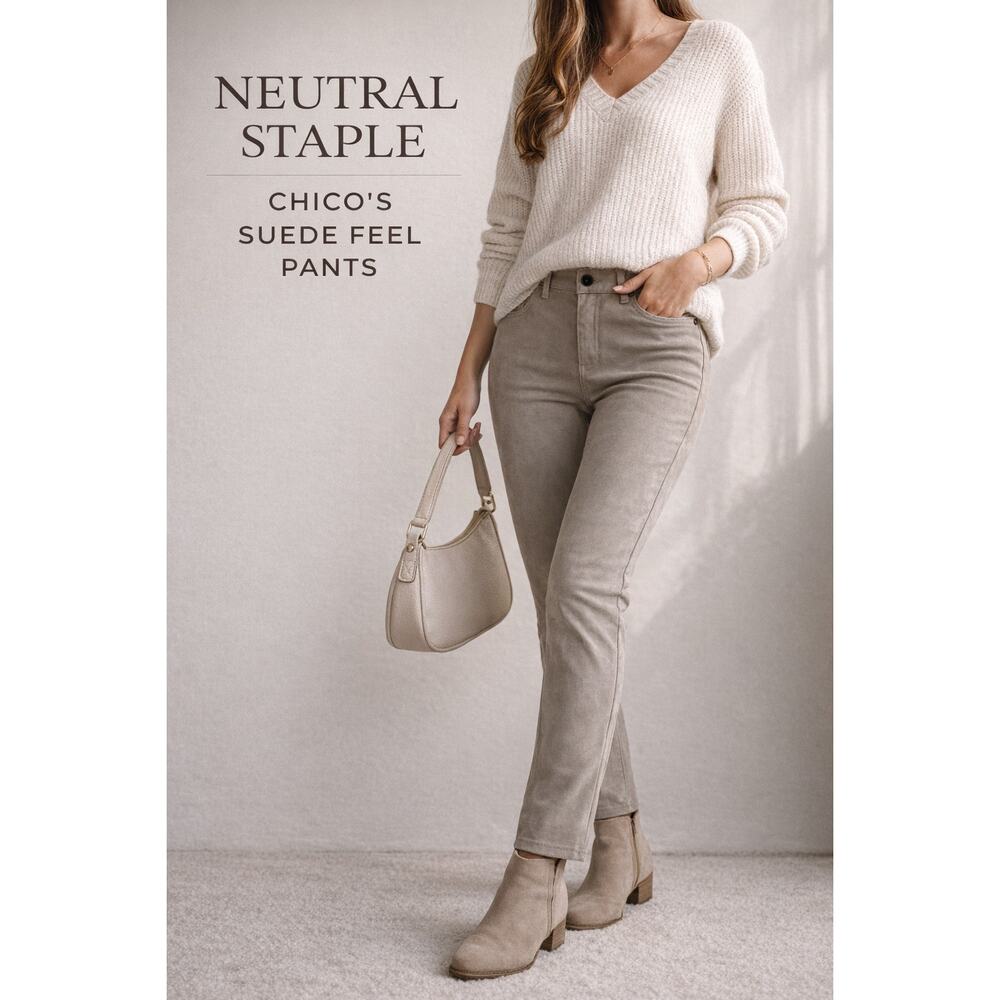 Chico’s Faux Suede Taupe Pants Size 0.5 Slim Fit Neutral